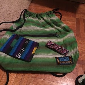 NWOT woven backpack w/hair clip & change purse